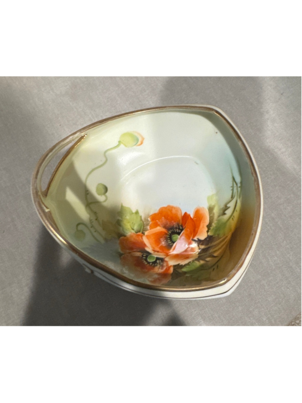 Vintage Nippon Hand Painted Poppy Serving Bowl, Cream, Orange Gold Rim